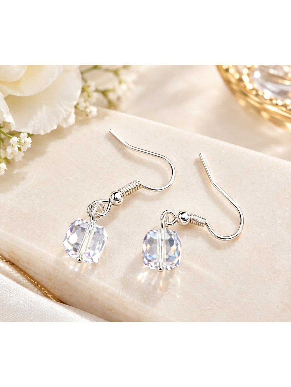 8mm Clear Crystal-Look Square Drop Earrings – Lightweight